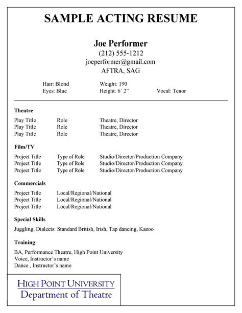 Acting Resume For Beginners Template