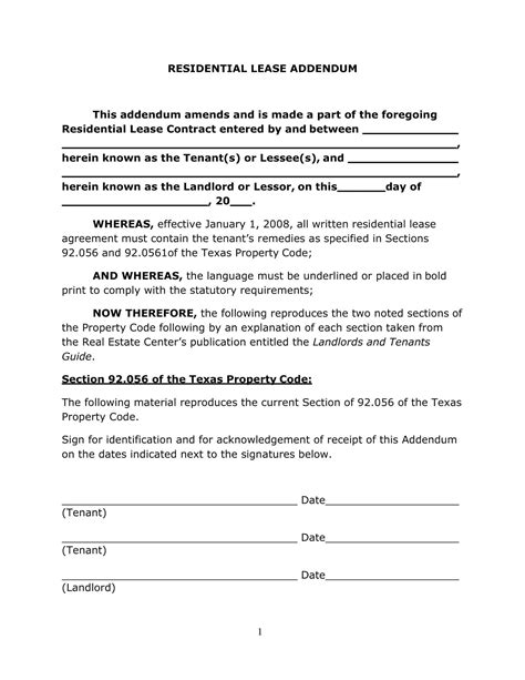 Addendum To Lease Agreement Template