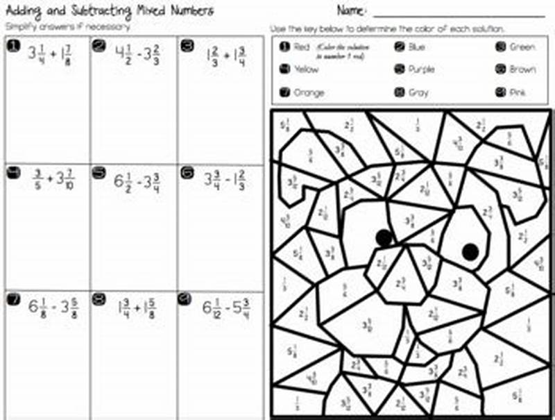 Adding And Subtracting Mixed Numbers Coloring Worksheet