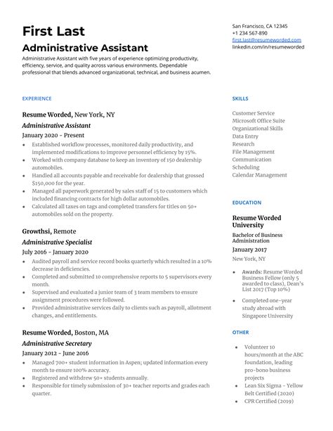 Admin Assistant Resume Template