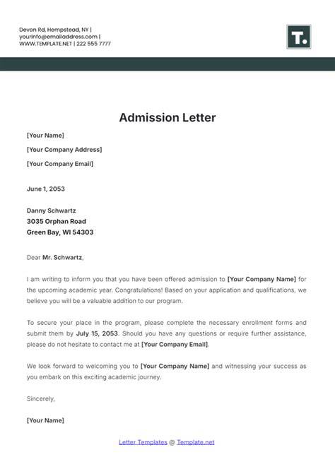 Admission Letter Template