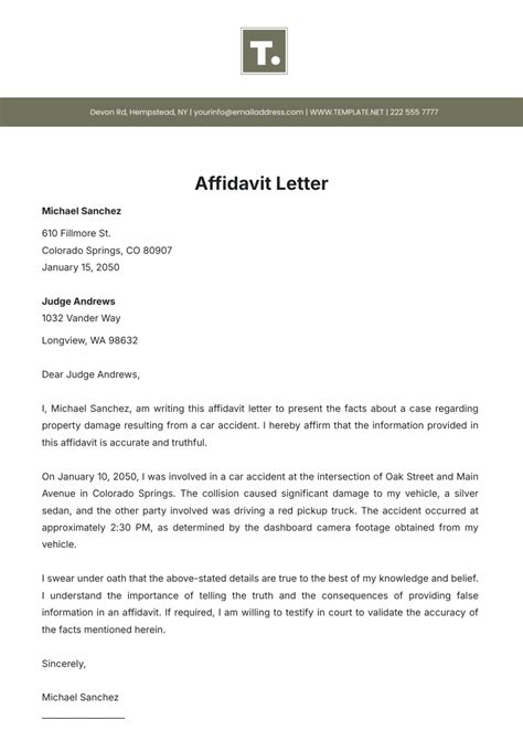 Affidavit Letter Template