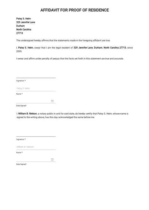 Affidavit Proof Of Residence Template