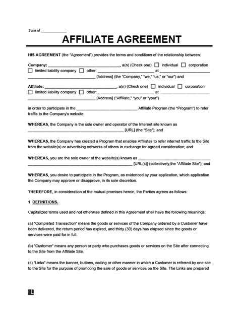 Affiliate Contract Template