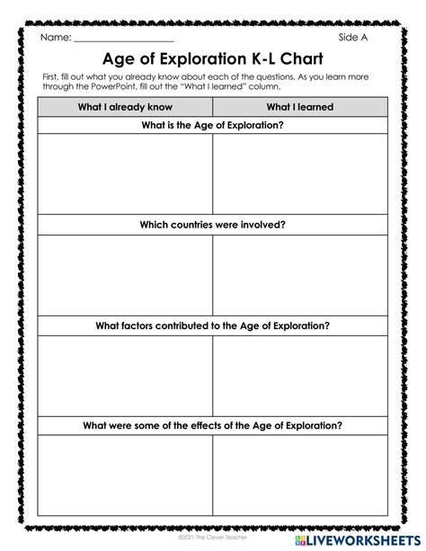 Age Of Exploration K-l Chart Answer Keys