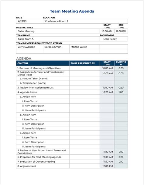 Agenda Template Google Docs