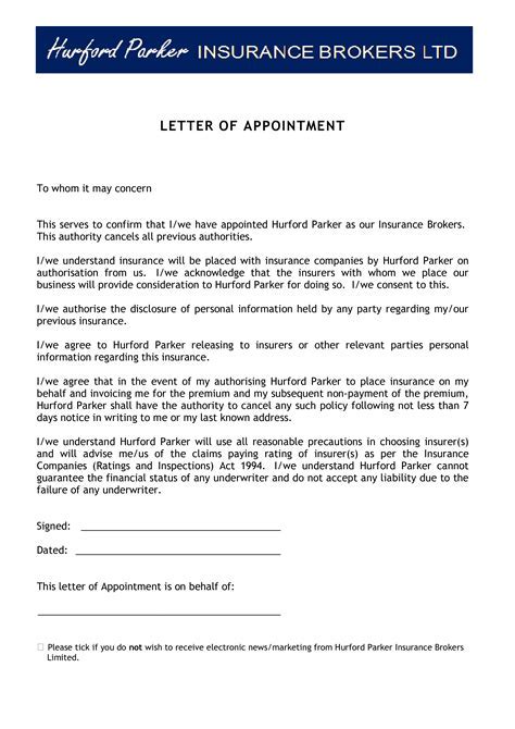 New xxvi letter form of appointment 746