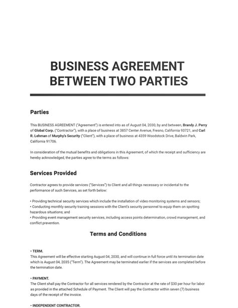 Agreement Between Two Parties Template