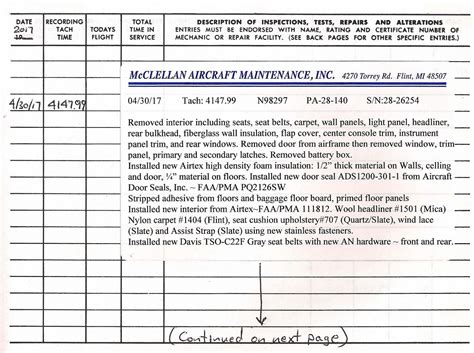 Aircraft Maintenance Logbook Entry Template