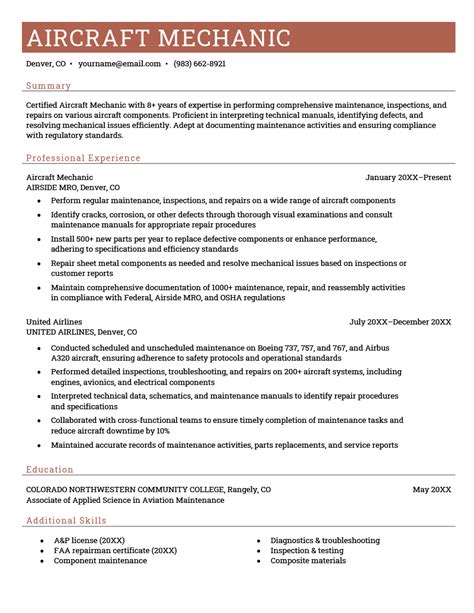 Aircraft Mechanic Resume Template