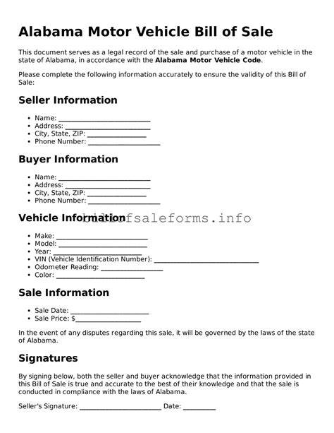Alabama Vehicle Bill Of Sale Printable