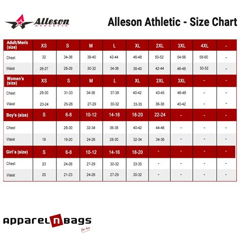 Alleson Athletic Size Chart