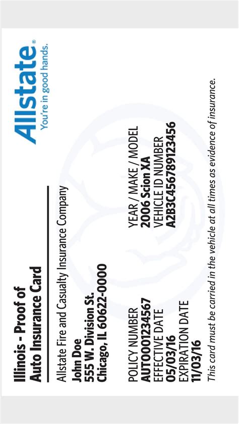 Allstate Insurance Card Template