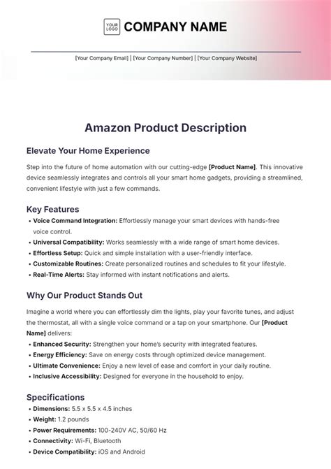 Amazon Product Description Template