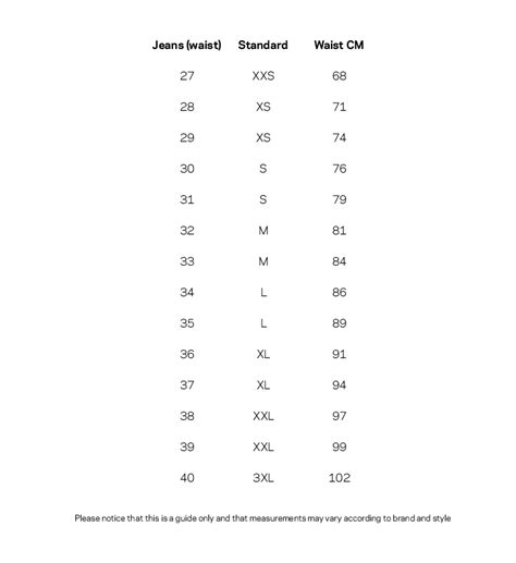 Amiri Jeans Size Chart
