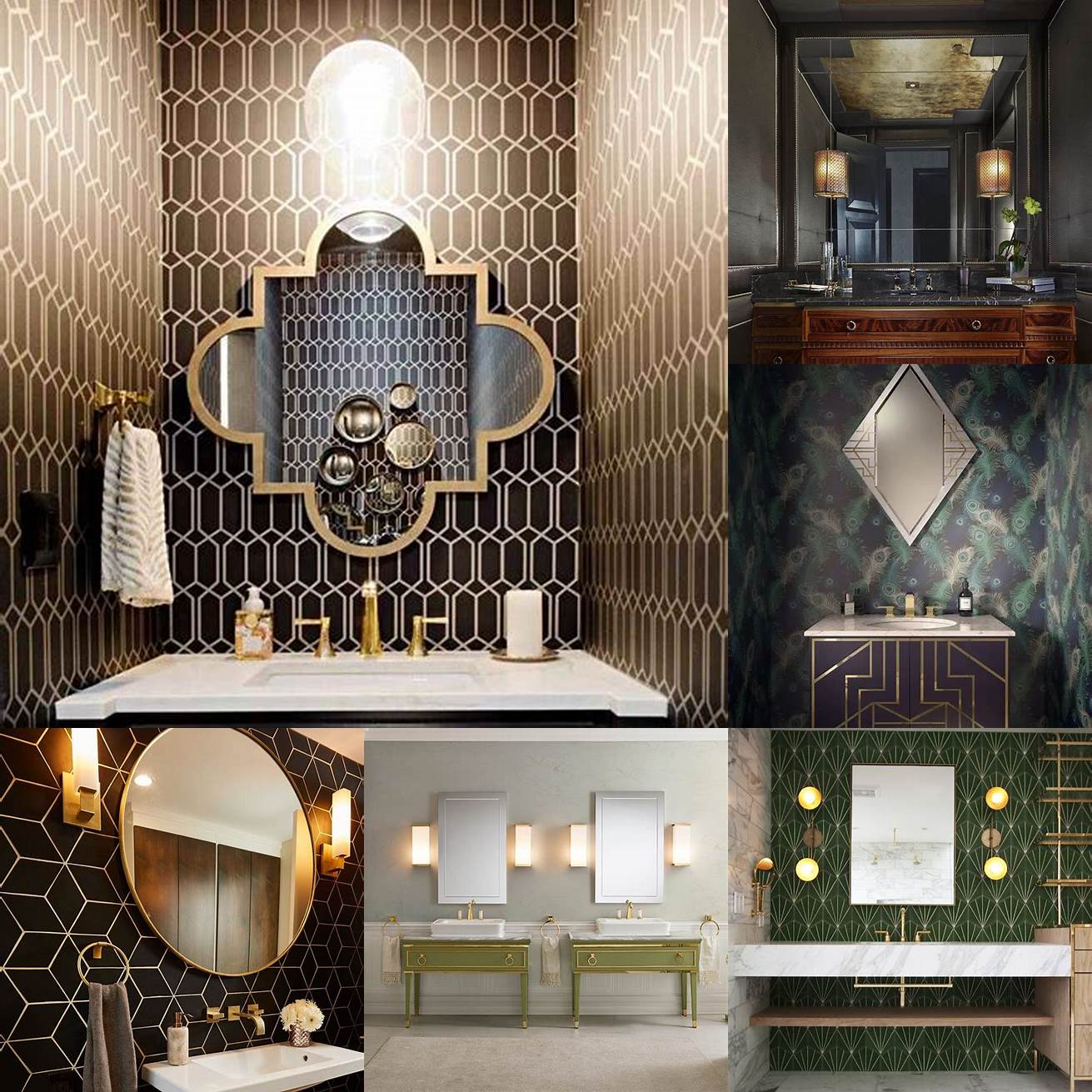 An Art Deco vanity with a geometric design and bold colors