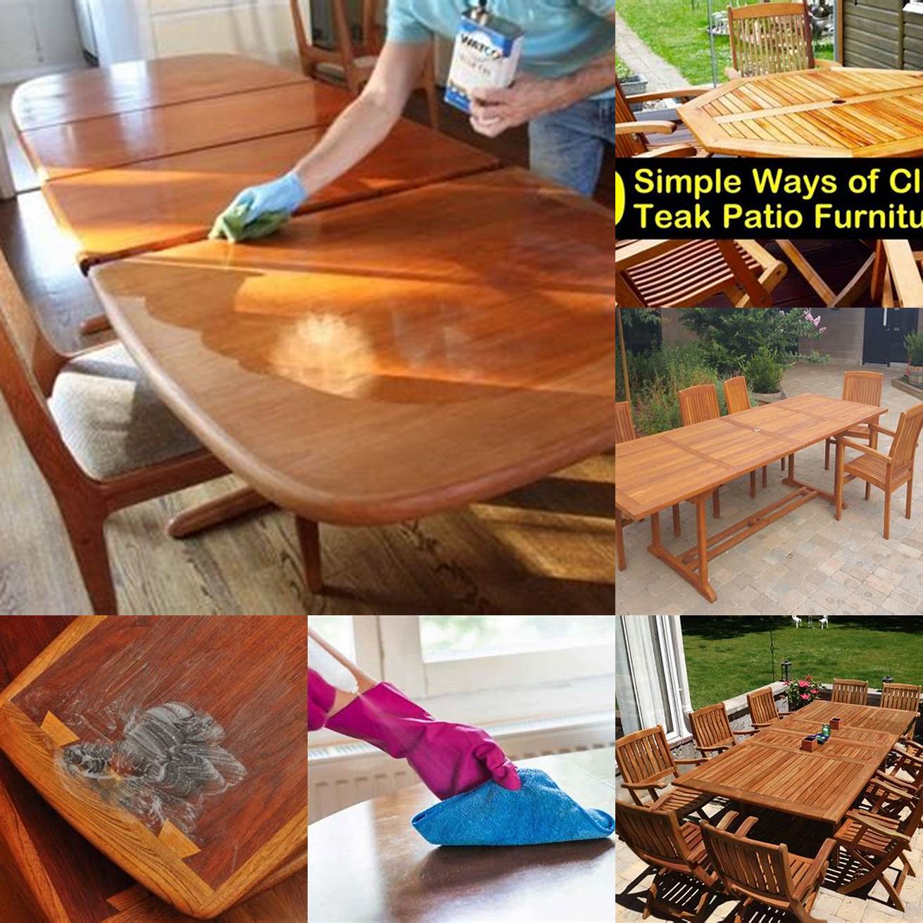 An image of a teak table and chairs being cleaned with a mild soap and water solution