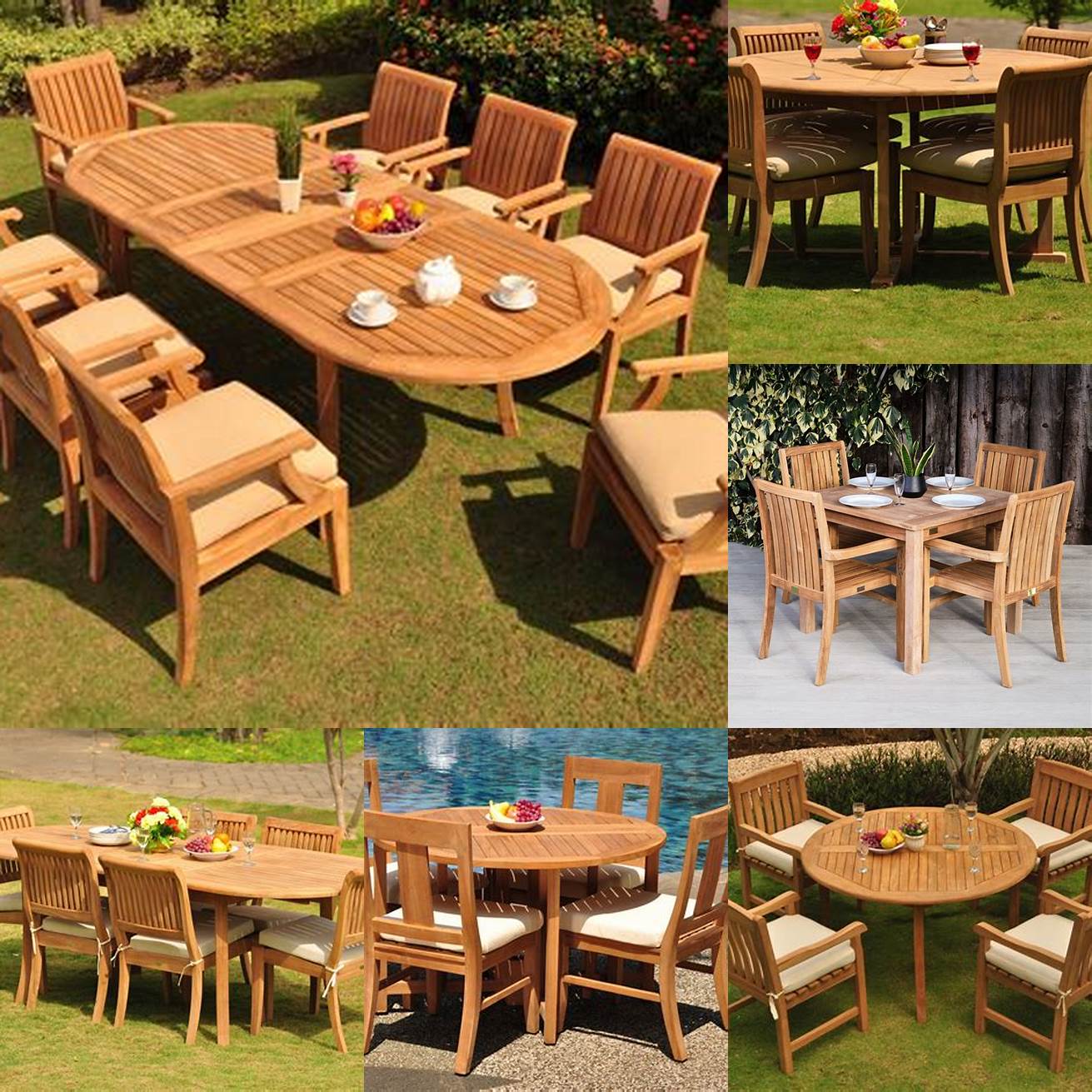 An image of a teak table and chairs in an outdoor setting
