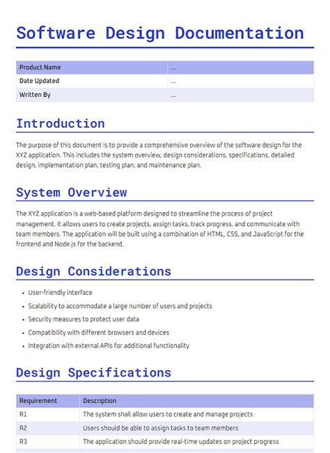 Analysis And Design Document Template For Web Application