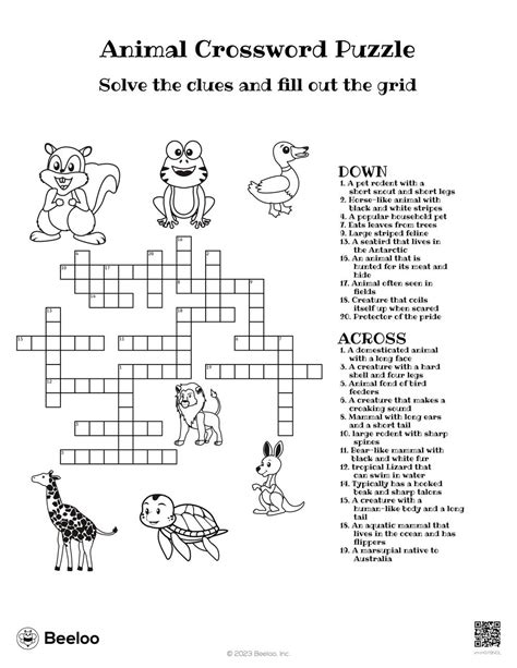 Animal Crossword Puzzle Printable