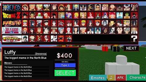Anime Battle Arena Roblox Roster