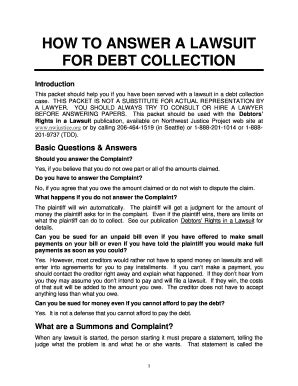 Answer To Debt Collection Lawsuit Template