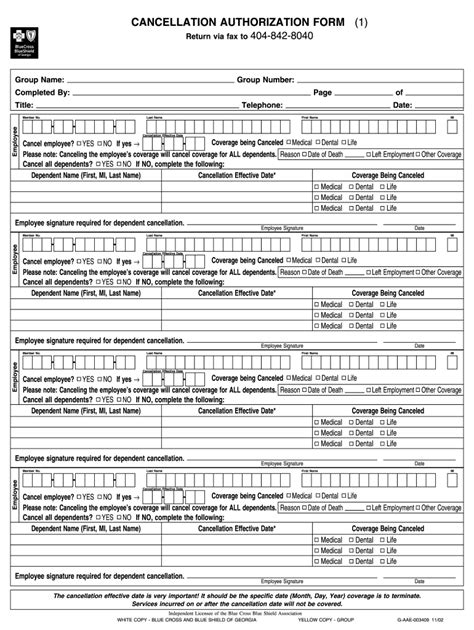 Anthem Blue Cross Blue Shield Cancellation Form Printable