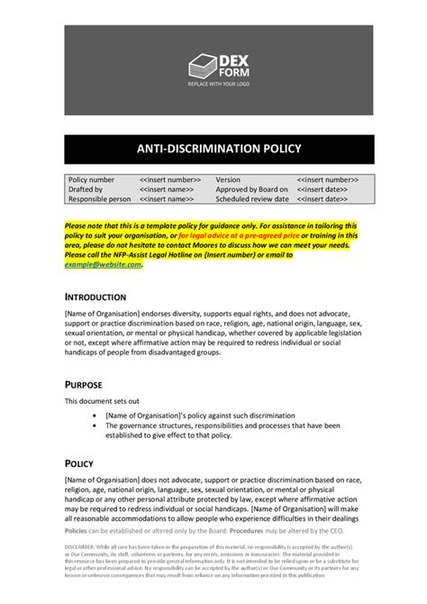 Anti Discrimination Policy Template