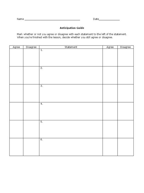 Anticipation Guide Template