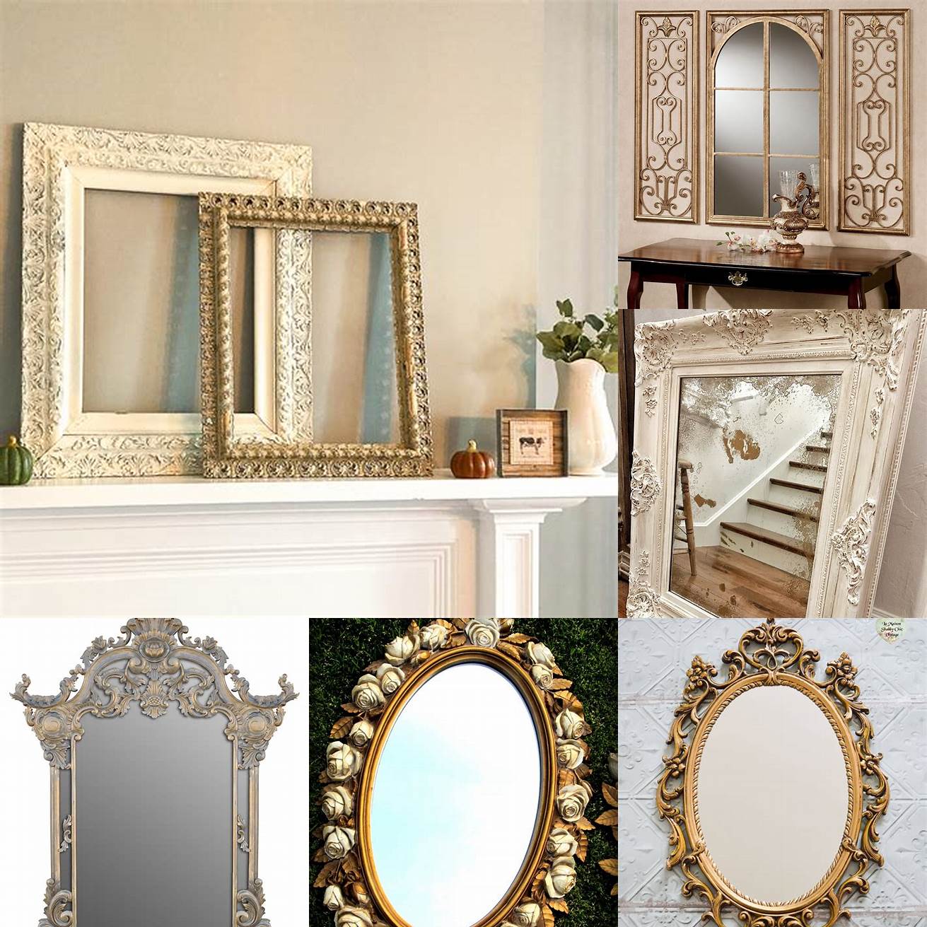 Antique mirror and picture frames