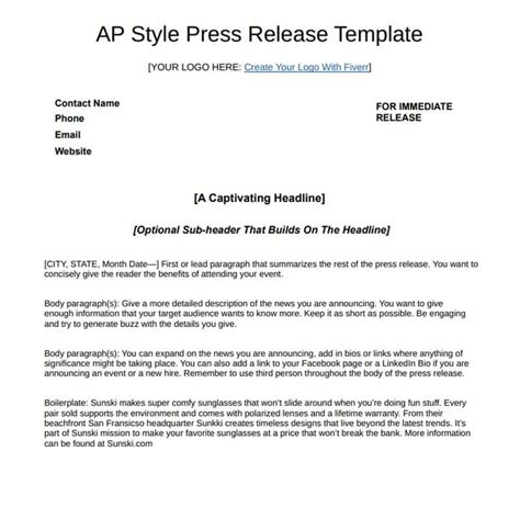 Ap Style News Release Template