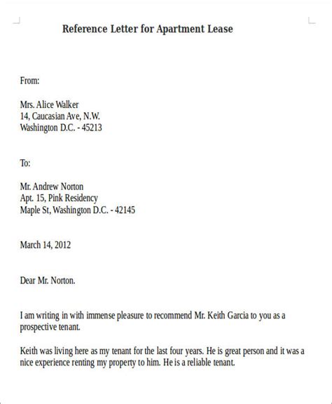 Apartment Reference Letter Template