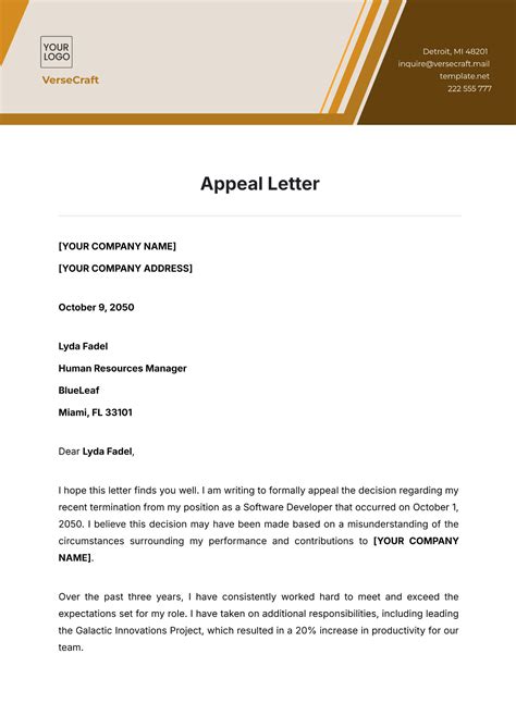 Appeal Template Letter