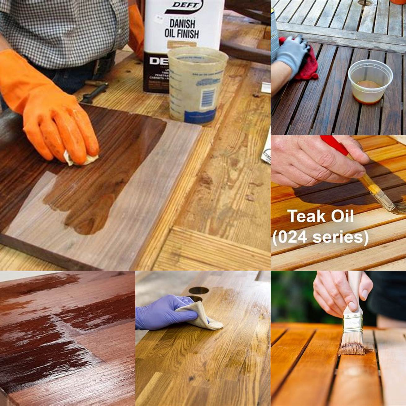 Apply a small amount of teak oil to the cloth and rub it into the wood