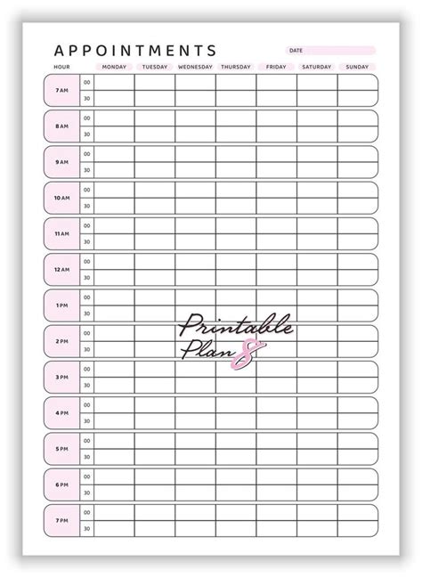 Appointment Printable Sheet