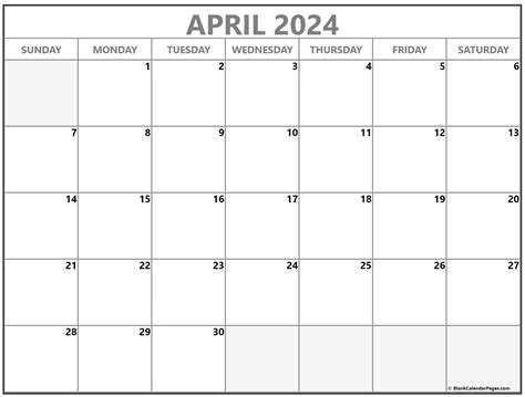 April Calendar Printable Free