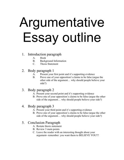 Argumentative Essay Outline Template