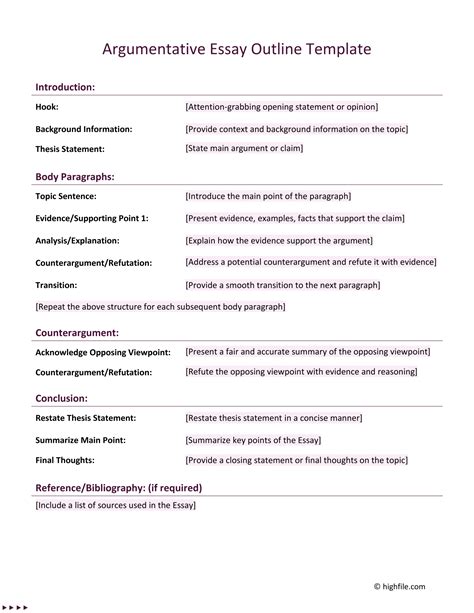 Argumentative Research Paper Outline Template