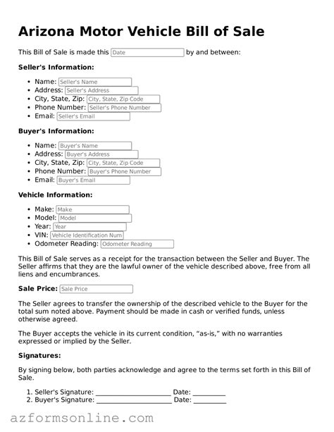 Arizona Vehicle Bill Of Sale Printable Form