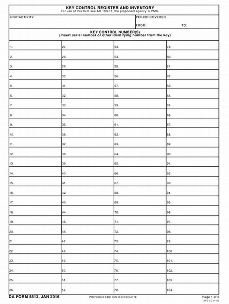 Army Key Control Form