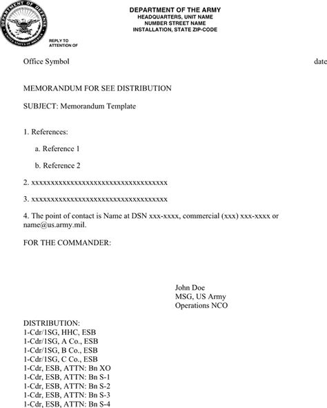 Army Memorandum Template