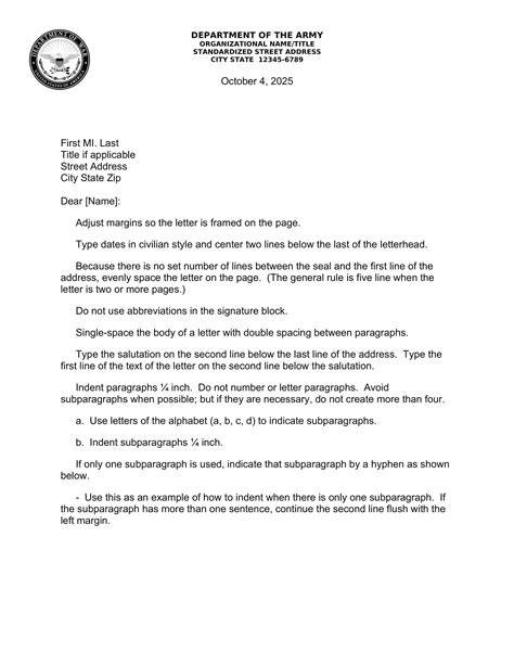 Army Memorandum Template Example