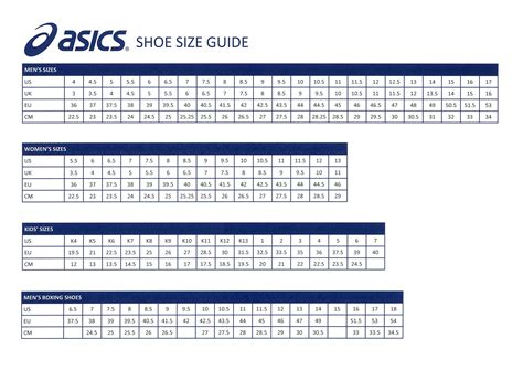 Asics Shoe Chart