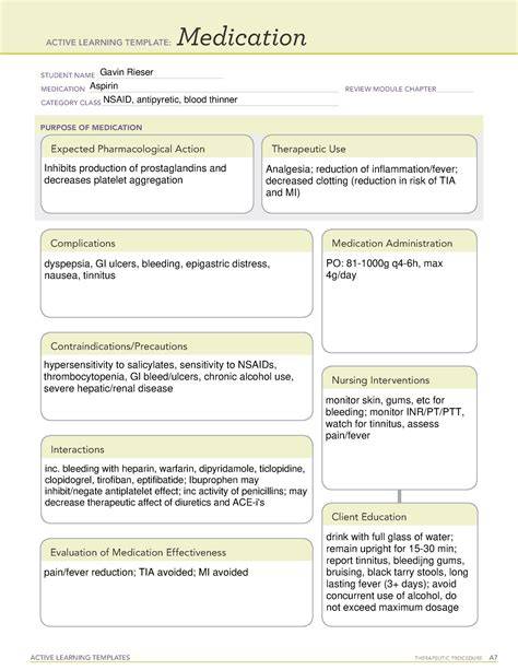 Aspirin Ati Medication Template