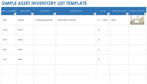 Asset Listing Template