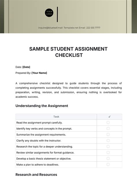 Assignment List Template