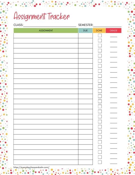 Assignment Tracker Free Printable