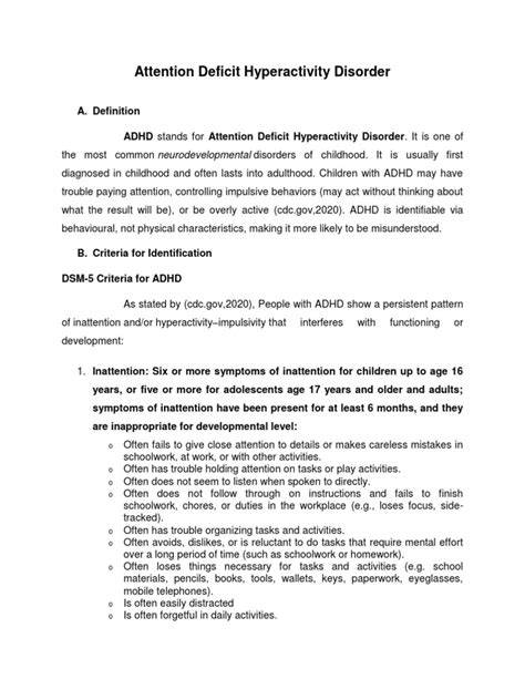 Atention Deficit Ad Hyperactivity Medical Report Template