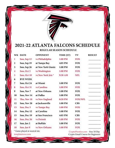 Atlanta Falcons Schedule Printable