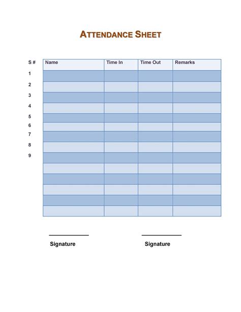 Attendance Form Template